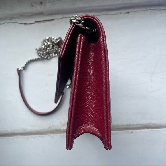 YSL Saint Laurent Monogram Cassandre WOC Mono Grain De Poudre Burgundy - Picture 6 of 13